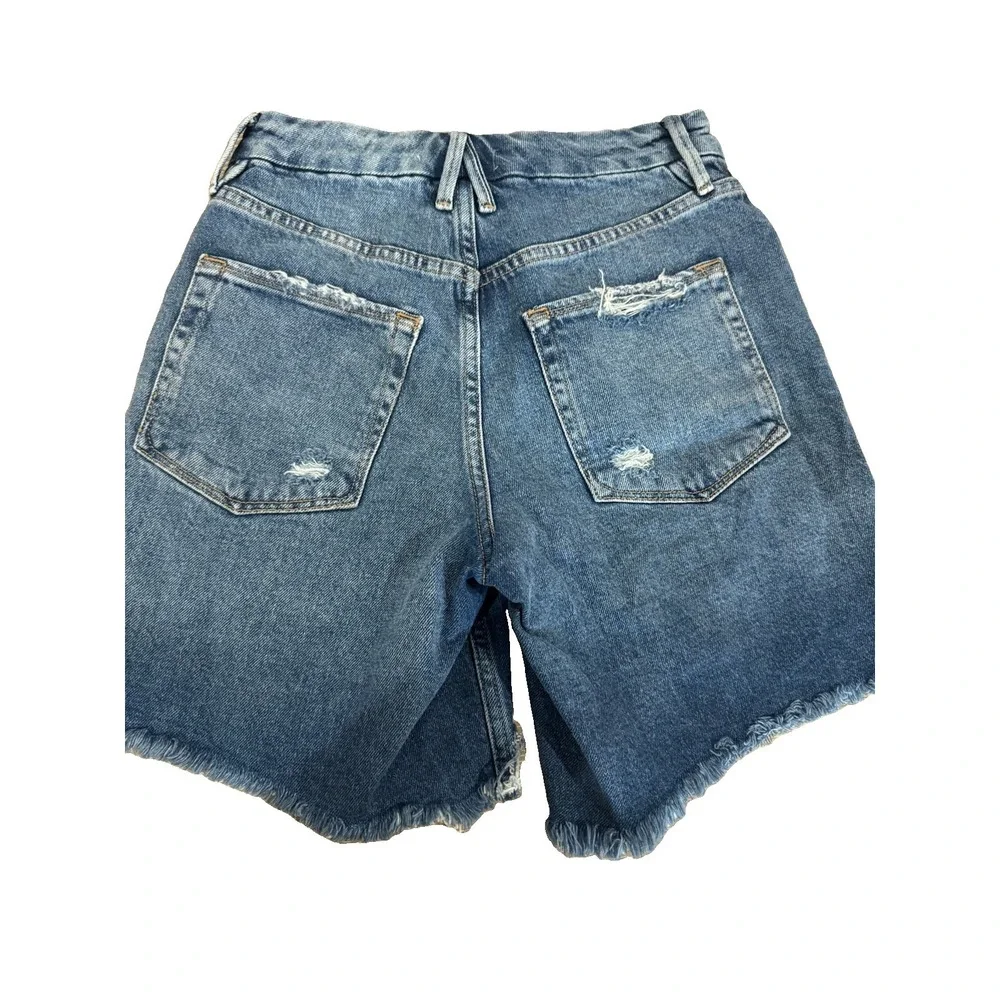 Good American Distressed Denim Cutoff Shorts Size 0/25 High Rise Frayed Hem